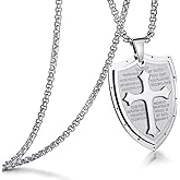 Rehoboth Mens Stainless Steel Shield Armor of God Cross Pendant Necklace Bible Verse Ephesians 6:16-17 Chain 24" for Women Men Black Silver