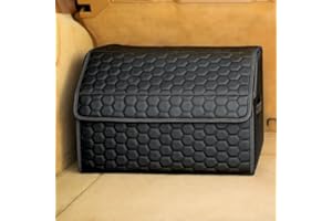 Owleys Premium Heavy Duty Car Organizer Caddy – Collapsible Trunk Storage Box for SUV – Foldable Auto Accessories Tote for Groceries, Camping, Road Trips, Vehicle Back Seat (17.7 inch, Black)