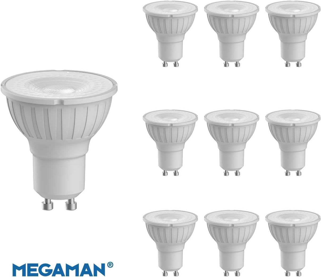 Pack of 10 x MEGAMAN 140506 Dimmable LED GU10 Lamp 5.5 Watt 35 Degree 4000k Cool White 500 Lumens, Warm White, 10 Count (Pack of 1) - Image 5
