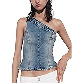 Women Denim Tube Vest Top Sleeveless One Shoulder Skinny Casual Strapless Corset Crop Tops