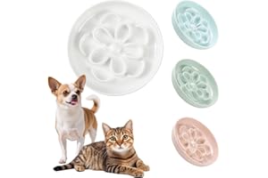 PTOBER Melamine Cat Slow Feeder Bowl - Floral Maze Cat Food Dish - Flat Plate for Dry & Wet Food - Cute Kitten Bowl - Dishwasher Safe - 6.3'' W x 1'' H - 5.5 oz (160g) - White