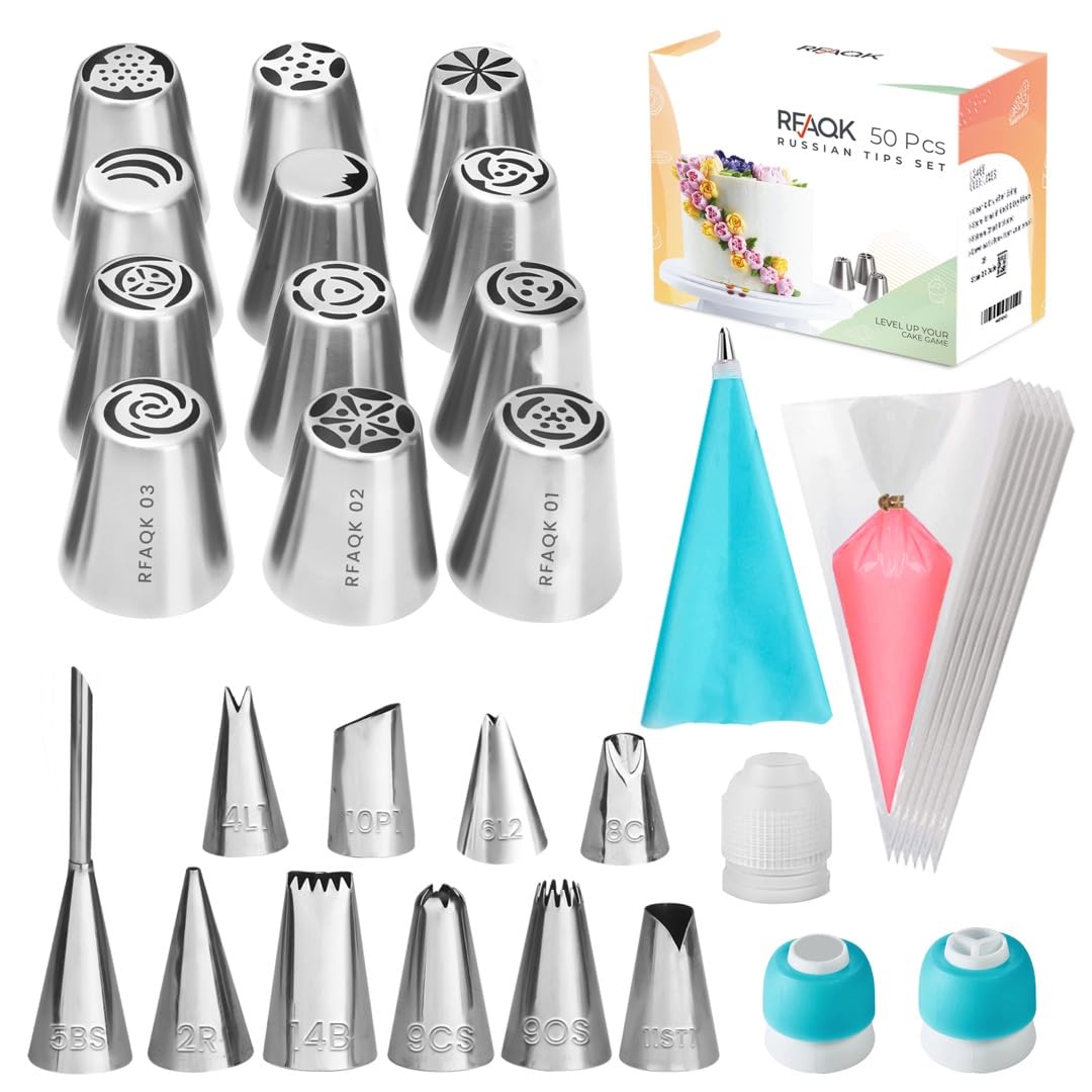 RFAQK 50 Pcs Russian Piping Tips Complete Set with Booklet, Ebook