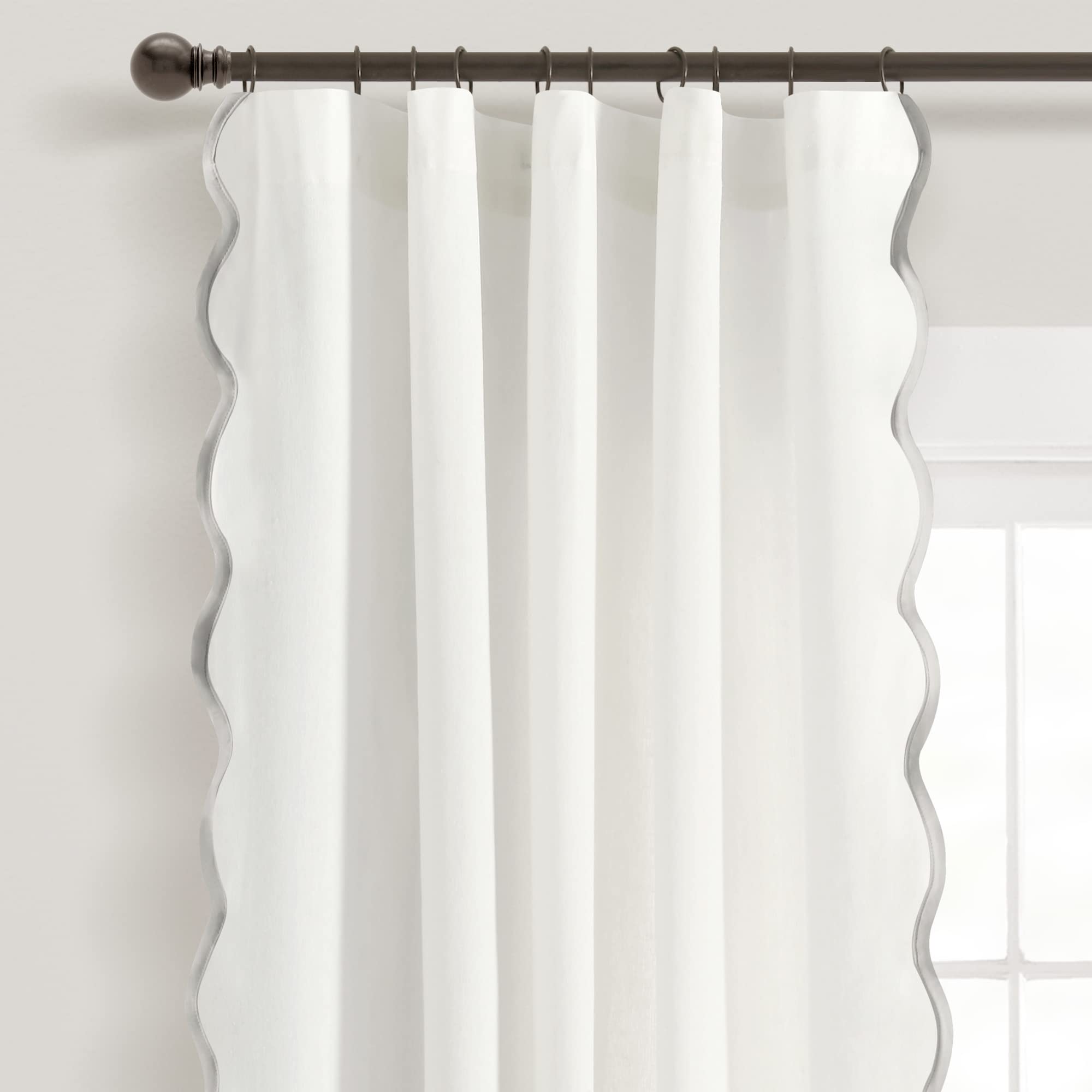 Lush Decor Coastal Chic Scallop Edge Window Curtain Panel Pair, 52" W x 84" L, Gray & White