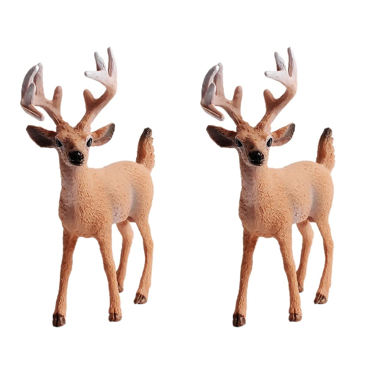 Toyvian 2 Pcs Cake Decorating Reindeer & Deer Ornaments & Figurines - Christmas Cake Toppers & Tabletop Decor - Small Woodland Animals PVC Artificial Modeling