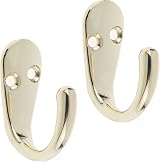 Select Hardware 2x Single Robe Coat Hooks Polished Brass Door Wall Mountable
