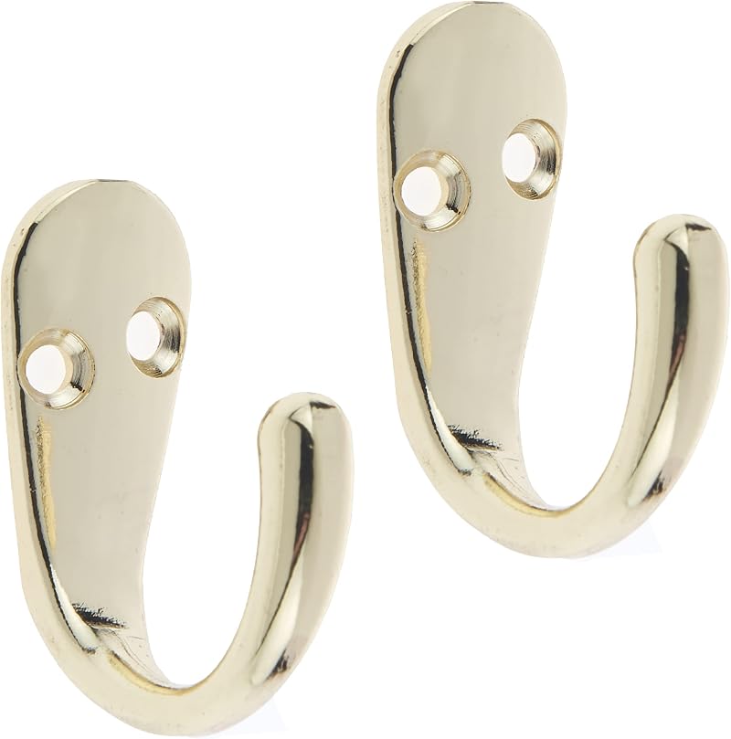 Select Hardware 2x Single Robe Coat Hooks Polished Brass Door Wall Mountable
