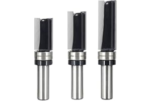 3Pcs Pattern Flush Trim Router Bit Set 1/2 Shank, 3/4" Cut Dia, Top Bearing Template Flush Trim Cut Router Bit, for Wood Edge
