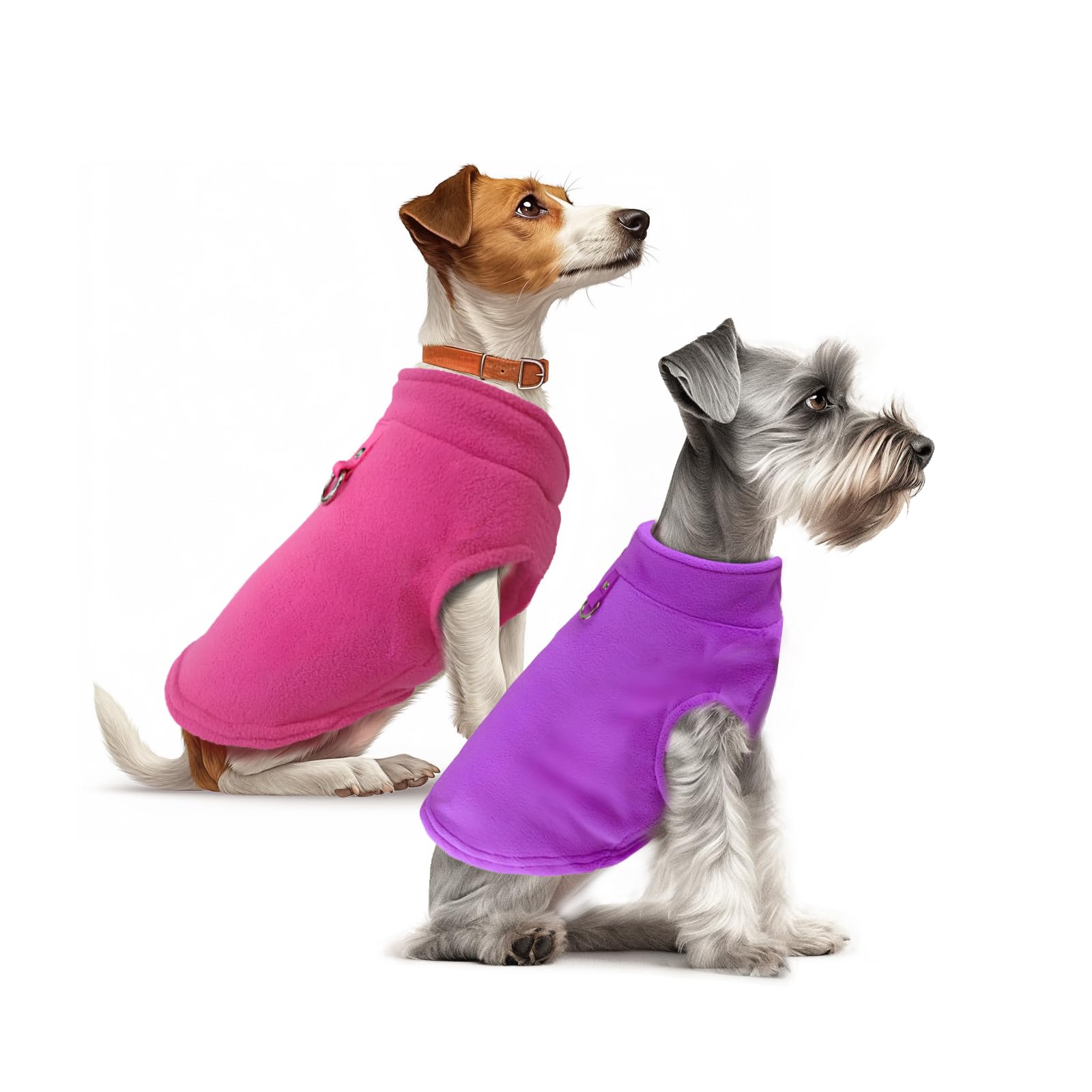 Sahunfri 2 Pack Dog Jumpers, Warm and Soft Dogs Jumpers Small, Fleece Jumper for small Cat and Dog,Winter Jacket for Small Dogs with Leash D-Ring (rose+purple, M)