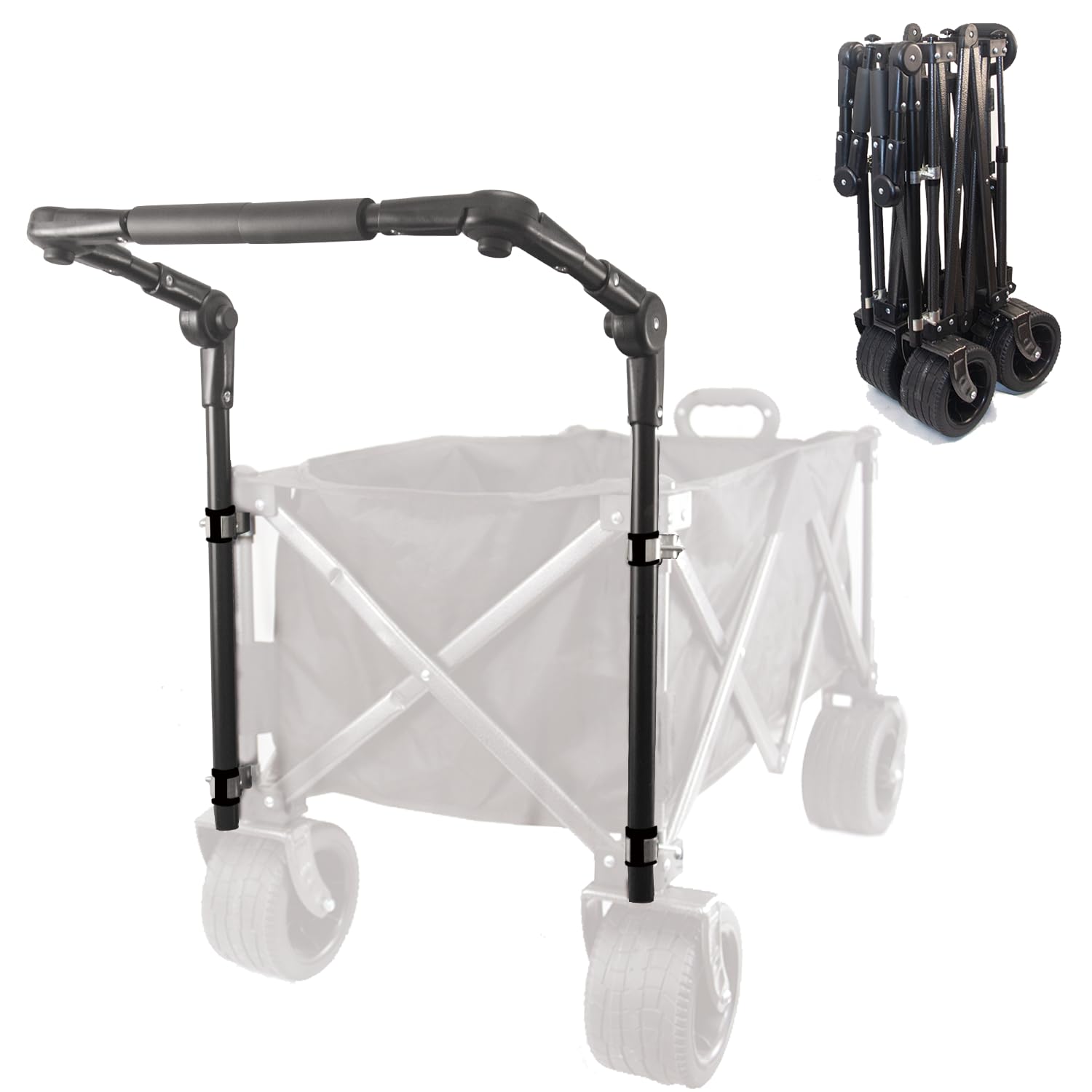 Photo 1 of (SPARE PARTS) Folding Universal Wagon Push Handle Adjustable Handle Attachment with Stainless Steel Connectors,Foldable Push Pull Bar for Round or Square Metal Frame Camping Wagon/Beach Cart/Strollers, Comes with Hardware