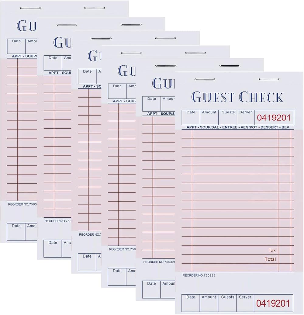 iHMeiju 6 Pack Guest Checks 300 Sheets Red Waiter Order Pads Restaurant Food