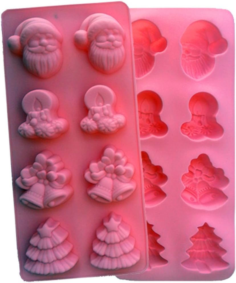 MKNzone 1 pc 8 cavities Silicone Mould for Chocolate, Jelly and Candy etc. - Santa Claus,Christmas tree,Bell and candle