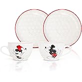 Disney Mickey and Minnie Bone China Teacup and Saucer, Set of 2 | Tea Party With Coffee, Espresso, Mocha