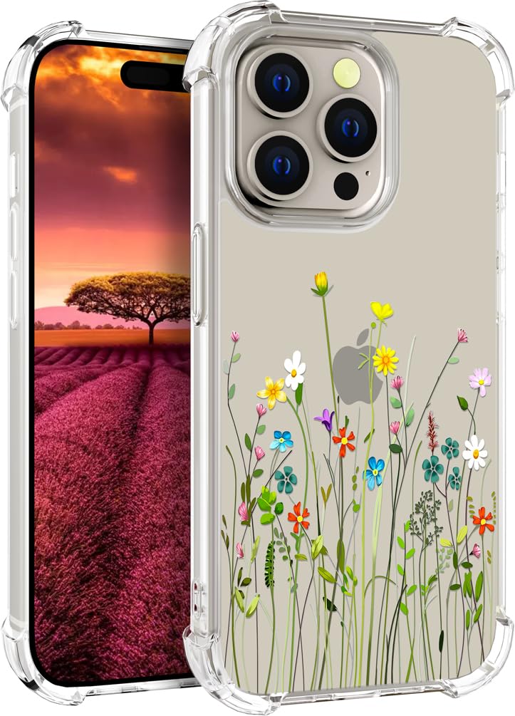 Topgraph Case Compatible for Iphone 15 Pro Floral Flower Clear Cute For Women Girly Designer Girls,Silicone Transparent Phone Case Floral Design Compatible with Iphone 15 Pro (Flower Bouquet Wild)