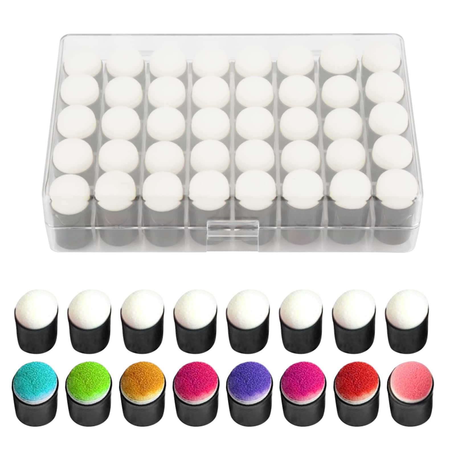 40Pcs Finger Sponge Daubers Set with Storage Box, Strong Absorbent Head Design Multifunctional Little Foam Daubers for Blending Inks and Pigment Art Creation DIY Handmade Chalk Card Making