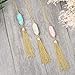14K Gold Tone Long Pink Necklaces for Woman Faux Druzy Pendant Necklaces Tassel Fringe Jewelry Gift for Her