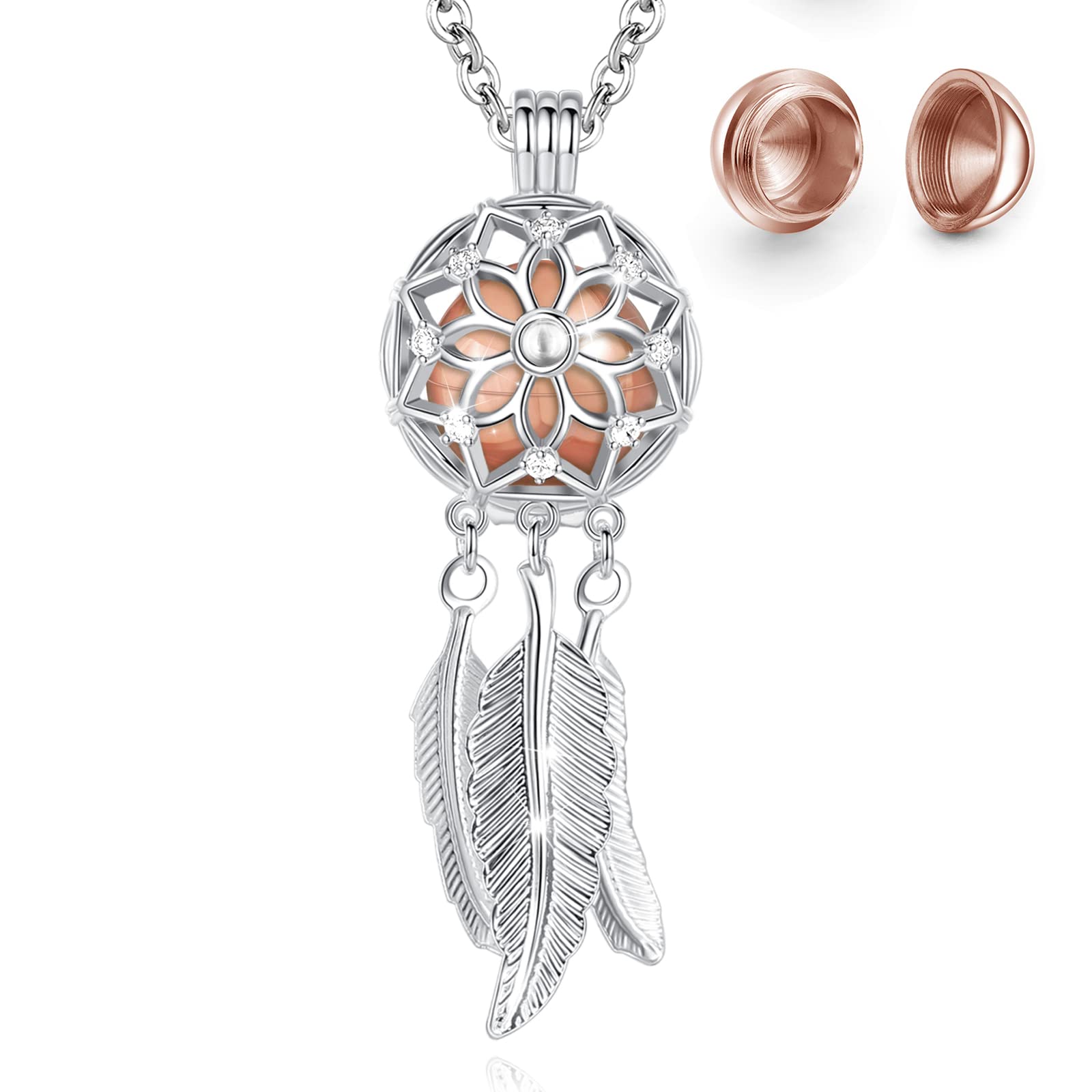 EUDORA Harmony Ball Cremation Urn Necklace for Ashes Dreamcatcher Ash Urn Necklace Keepsake Jewellery Memorial Gifts Memorial Gifts for Men Women Mum Dad Pets, 61cm