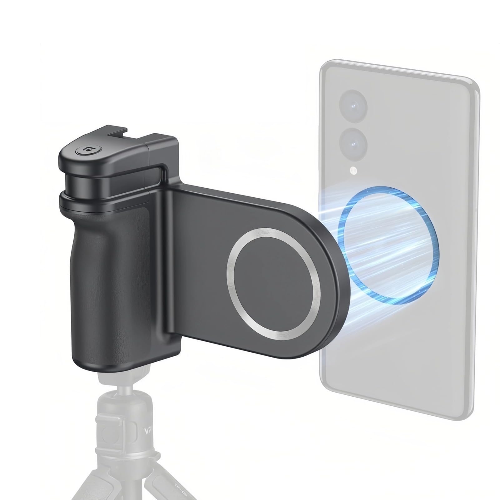 Magnetic Smartphone Grip, Cell Phone Camera Selfie Handle Shutter with BT Remote Control, 1/4 Inch Thread and Cold Shoe for Accessories Expansion, Phone Shutter Grip for IOS Phone Video Shooting