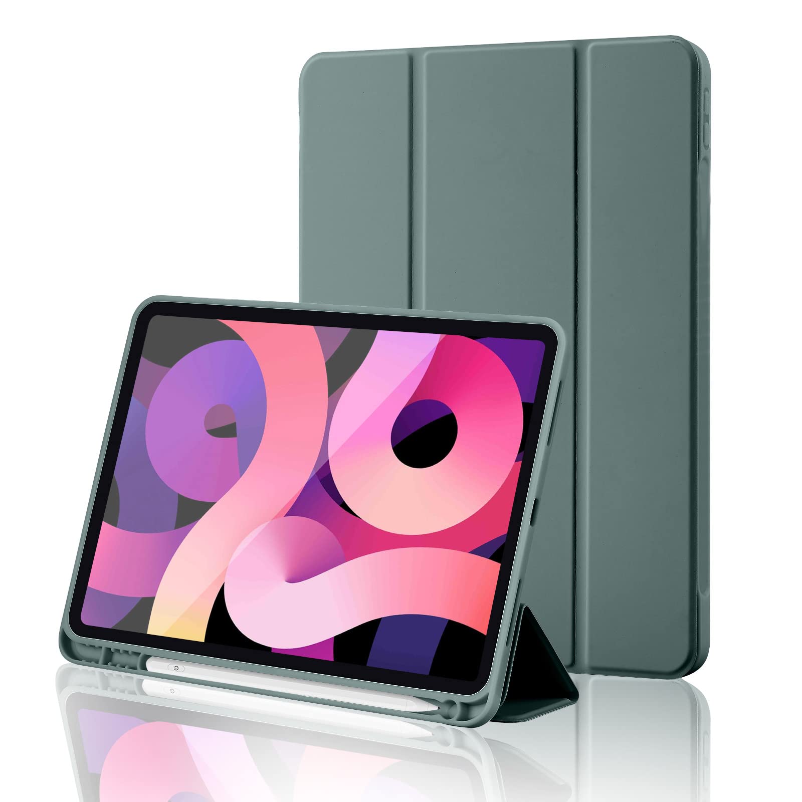 Case Cover Compatible with iPad 10 Generation 2022 iPad 10.9" with Pen Holder, Slim Tablet Cover with Soft TPU Back with Car Wake Up/Sleep, Pine Green