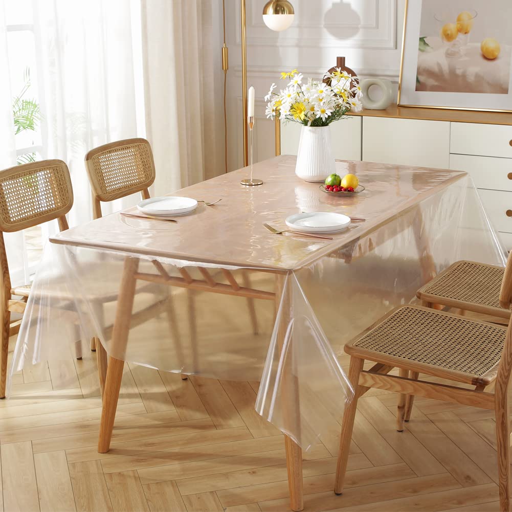 meioro Clear PE Tablecloths Protector Waterproof/Oil-Proof Table Cover Plastic Table Pads Rectangle Transparent Tablcloth Suitable for Indoor and Outdoor (Transparent, 150×180cm) — image 1