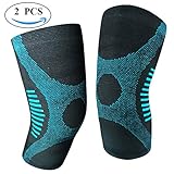 JforU Athletics Knee Brace Compression Sleeve - 1 Pair for Running, Jogging, Basketball, Sports, Joint Pain Relief, ACL, MCL, Arthritis Meniscus Tear, and Injury Recovery Blue, Medium One Pair