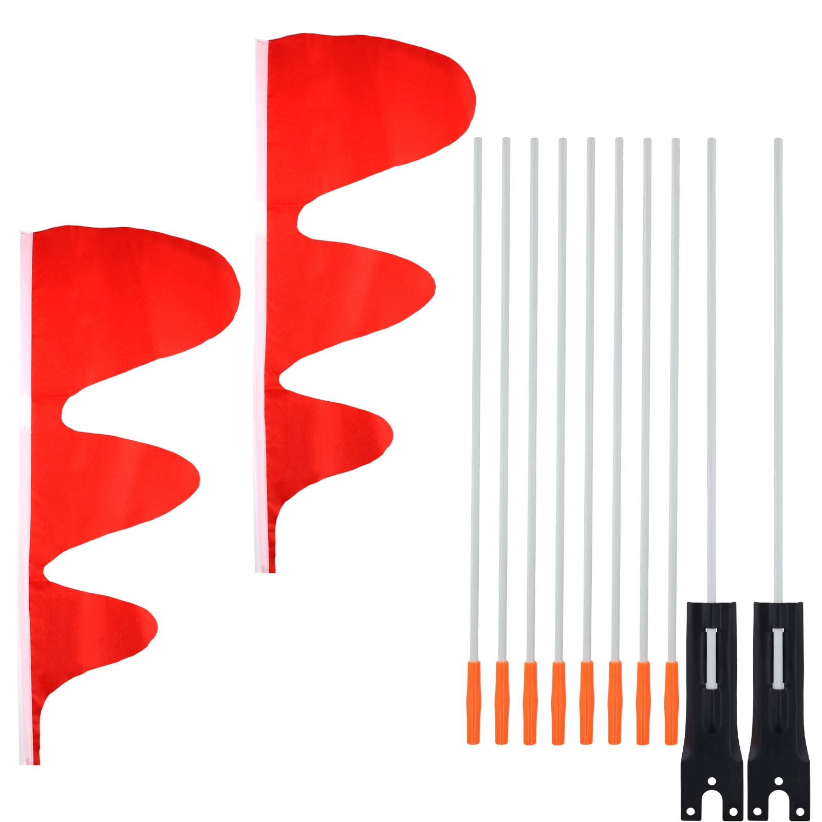 2pcs Bike Safety Flags with Adjustable Poles in 4 Sizes, 23 Inch Dinosaur Tail Shape Weather Proof Bicycle Trike Go Kart Wheelchair Motorcycle Trailer Flag with Connector Fixing Accessories for Kid