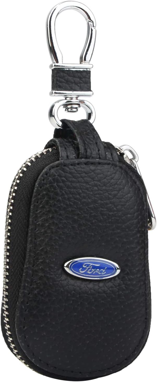 Car key chain case Genuine leather car smart key case holder metal hook zipper bag