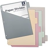 Y YOMA Colored 3 Ring Binder Dividers with Pocket Letter Size Paper Binder Tabs Page Dividers Cute Decorative Binder Index Dividers for Office School Home with 1/5-Cut Tabs, Fashion Color(5 Sheet)