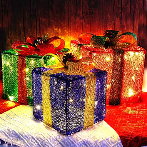 Twinkle Star Set of 3 Christmas Lighted Pop Up Gift Boxes Decorations