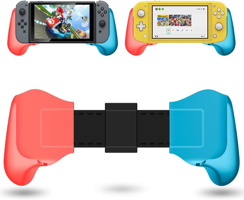Grip Case for Nintendo Switch Lite 2019, Comfortable & Ergonomic NS Mini Non-Slip Handle Stretchable with Stand Brace Compatible Nintend Switch/Switch Lite Handgrip Accessories (Red Blue)