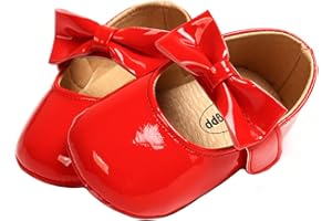 Myleleya Baby Girls Mary Jane Flats with Bowknot Flowers Princess Wedding Dress Ballet Shoes Non-Slip Toddler First Walkers Newborn Crib Shoes