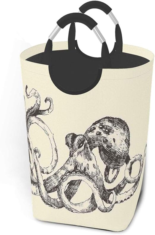 Cesta de lavandería, estilo vintage con estampado de pulpo con grandes