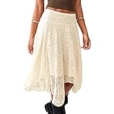 EHSUYAB Women's Lace Midi Skirt, Lining Layer Flowy Goth Renaissance Skirts, Country Concert Outfits Steampunk Music Festival