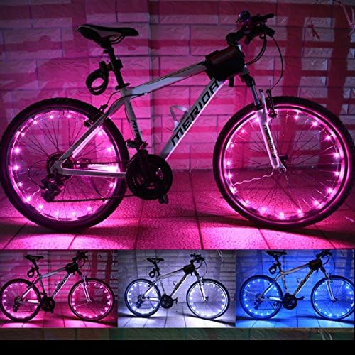 SWman (2 pack) Bike Wheel Lights - Rechargeable Bicycle Spoke String Light Super Bright Waterproof Bicycle Rim Lights - Safery for Cycling Tire Accessories Best Christmas Gifts (Pink)