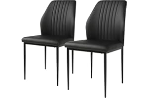 ZckyCine Dining Chair PU Leather Living Room Chair Modern Kitchen Armless Side Chair with Metal Legs (Black, Set of 2)