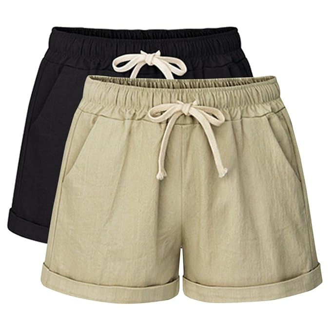 Women S Drawstring Elastic Waist Casual Comfy Cotton Linen Beach