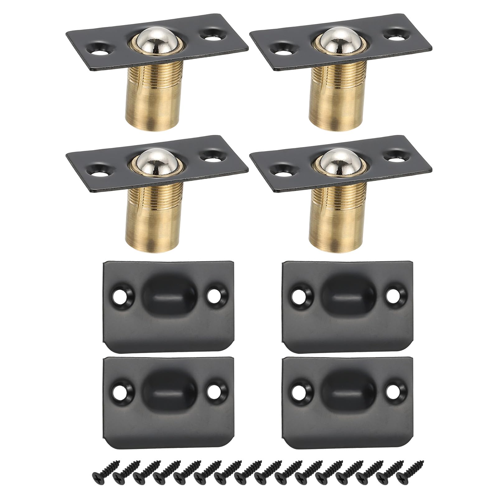 PATIKIL Stainless Steel Closet Ball Catch Door Hardware, 4 Pack Adjustable Cabinet Door Ball Catch Chrome Finish with Strike Plate & Screw for Interior Doors, Black