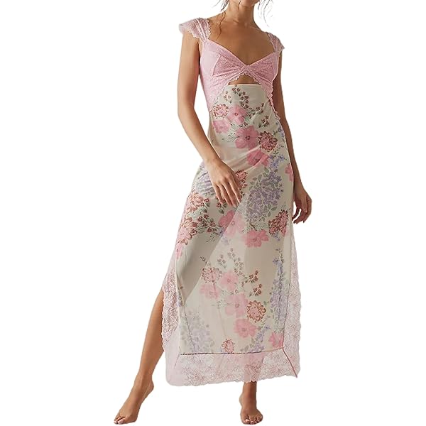 【24時間限定】Lace Trimmed Floral Dress Amazon.com: Women Floral Printed Backless Bodycon Maxi Dress