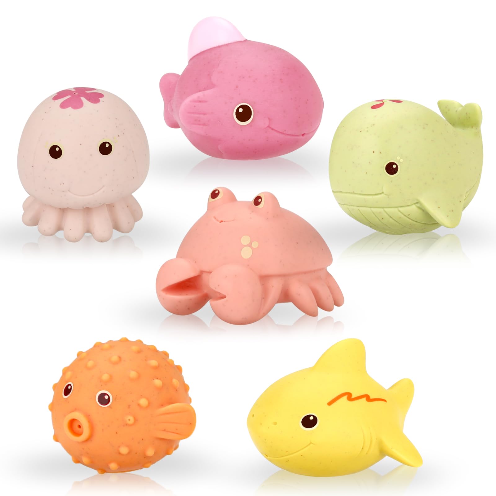 wokdsbl No Hole No Mould Baby – 6 Pcs Soft Baby Toys for Toddlers, No Hole Kids Bath Toys for 1 2 3 Year Olds, Infant Toys for Bathtub Pool Beach, Sensory Toys for Girl or Boy