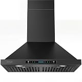 IKTCH 30 inch Black Wall Mount Range Hood, 900 CFM Ducted/Ductless Stainless Steel Vent Hood with Gesture Sensing & Touch Control Switch Panel, 2 Pcs Adjustable Lights