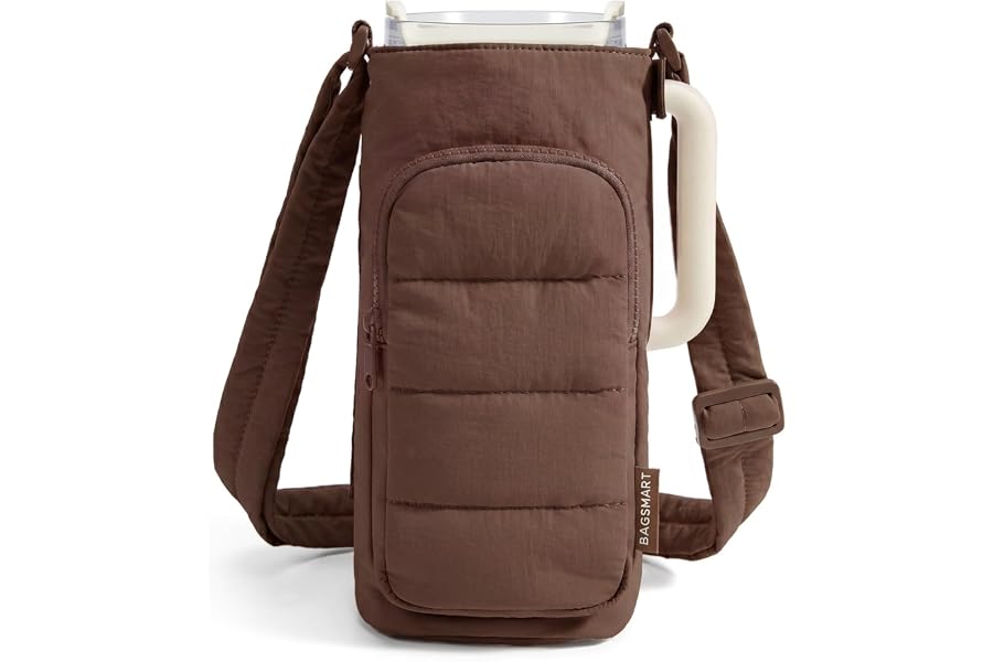 BAGSMART Magnetic 40oz Water Bottle Holder with Strap, Crossbody Purse Gym Accessories for Women | Magnetic or Classic Design, Lightweiht Tumbler Drink Carrier, Quilted Crossbody Purse