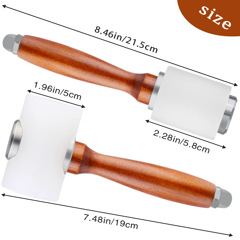 Leather Carving Hammer 2 Pieces, Leathercraft Mallet, Nylon Wood Handle Hammer, Mallet for DIY Stamping Sew Leather Tool