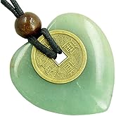 Heart Money Amulet Lucky Coin in Green Quartz Stone Pendant Necklace
