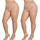MANZI 2 Pairs Women's Plus Size Footless Sheer Tights Tummy Control 30 Denier Shaping Pantyhose