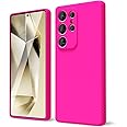 oakxco for Samsung Galaxy S25 Ultra Case Silicone, Thin Slim Grip Soft Rubber Gel Protective Phone Case for Women, Matte Plain Bright Color Aesthetic Cute Girly Case with Camera Cover, Neon Hot Pink
