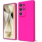 oakxco for Samsung Galaxy S25 Ultra Case Silicone, Thin Slim Grip Soft Rubber Gel Protective Phone Case for Women, Matte Plain Bright Color Aesthetic Cute Girly Case with Camera Cover, Neon Hot Pink