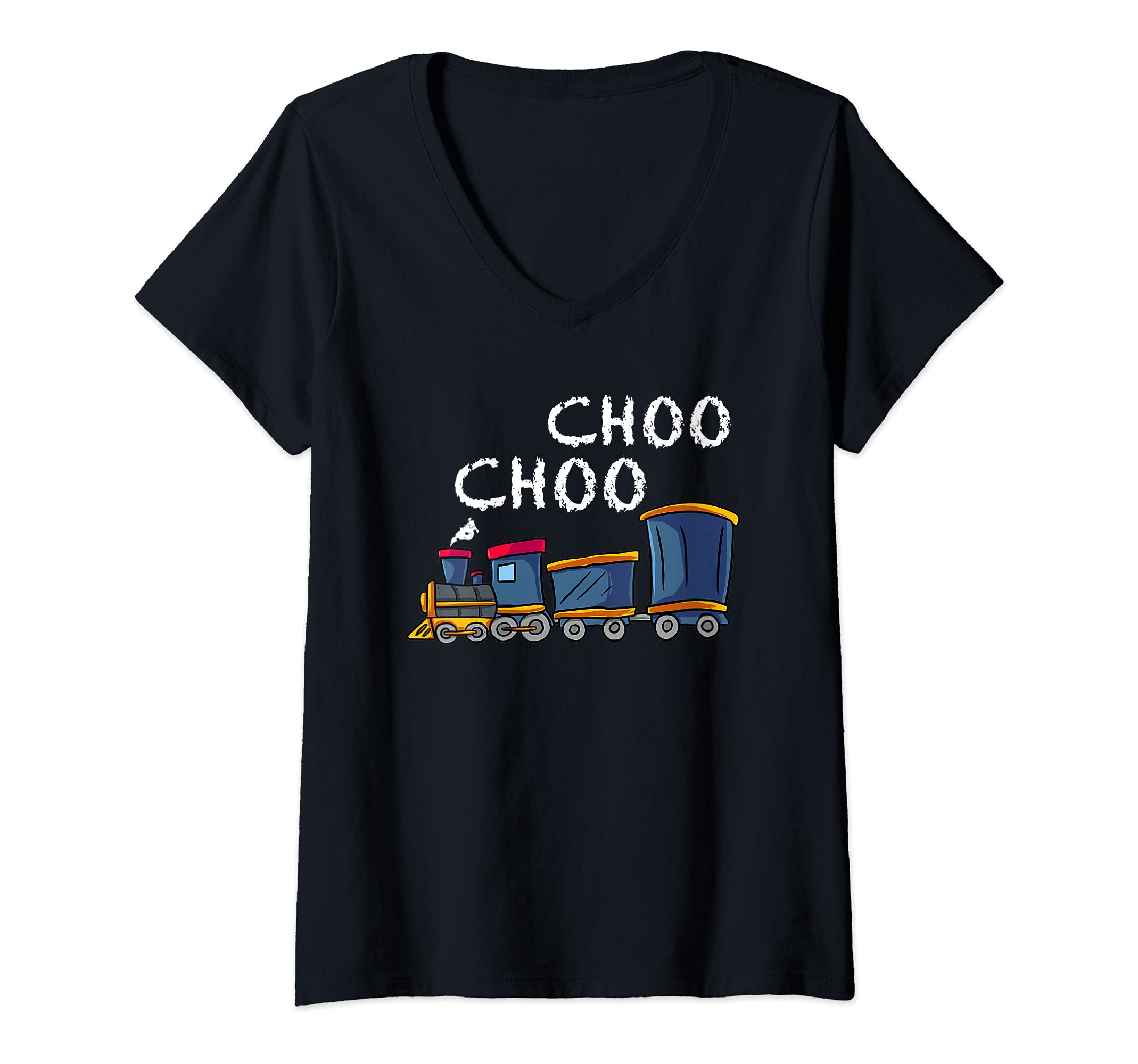 Womens Choo Choo Train Gift for Boys & Girls- Steam Locomotive V-Neck T-Shirt