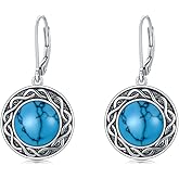 PEIMKO 925 Sterling Silver Round Turquoise Exquisite Dangle Earrings Boho Style Earrings Jewelry Gifts for Women Mother