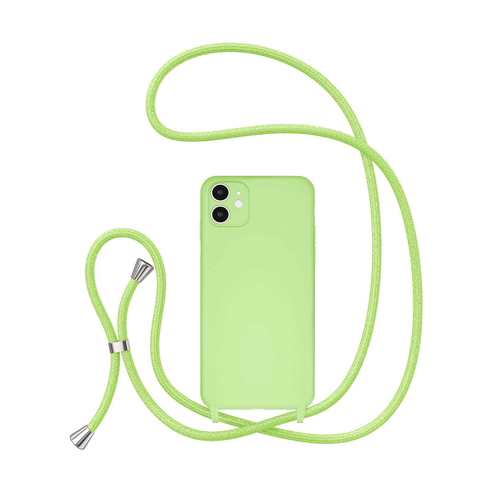 UEEBAI Crossbody Lanyard Phone case for iPhone 12 6.1 inch, Silicone Phone Cover Necklace Cord Strap Soft Shockproof Protective Case - Matcha green — image 1