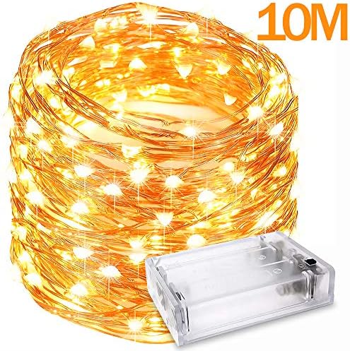 Mobily LED String Lights, 100 LED Strip Copper Wire Lights, Fairy Lights, Indoor Outdoor Decoration Lights for Gardens, Home, Dancing, Party, New Year, Warm White (10M)