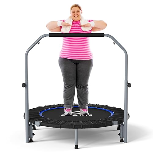 CLORIS 40'' Foldable Fitness Trampoline - Max Load 400lbs, Rebounder with Adjustable Foam Handle Indoor/Outdoor Fitness Body Exercise (40'' Blue-2)